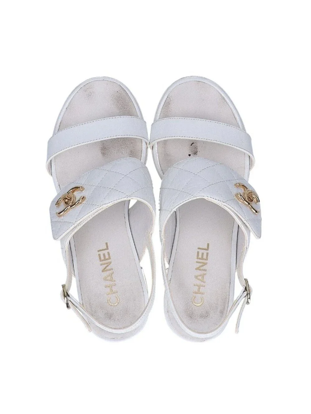 Chanel CC Logo Turnlock Quilted Patent Sandals 36 1 2C